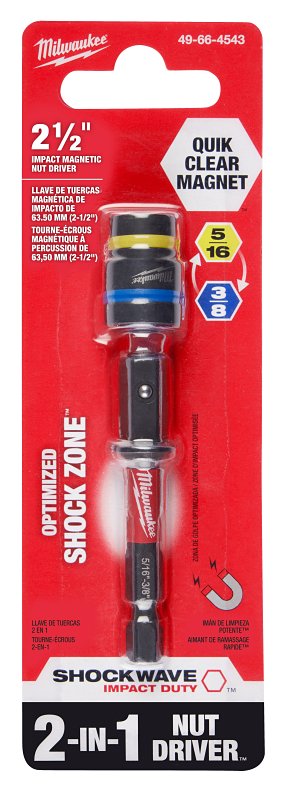 MILWAUKEE Milwaukee SHOCKWAVE Impact Duty 49-66-4542 2-in-1 Magnetic Nut Driver, 1/4, 5/16 in Drive, Hex Drive, 2.425 in L