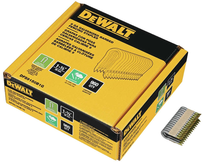DEWALT DEWALT DFS9150B1G Series Barbed Fence Staple, 1-1/2 in L, Aluminum/Zinc, 9 ga Wire, 9 ga Gauge, Galvanized Steel, 960/PK