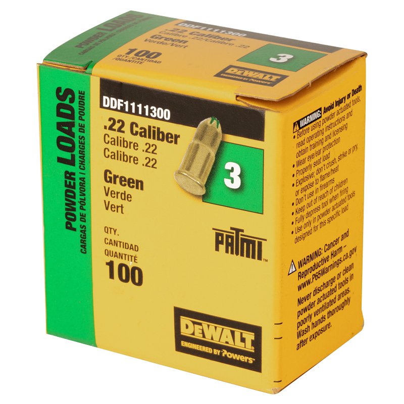 DEWALT DEWALT DDF1111300 Powder Actuated Load, 0.22 Caliber, Power Level: 3