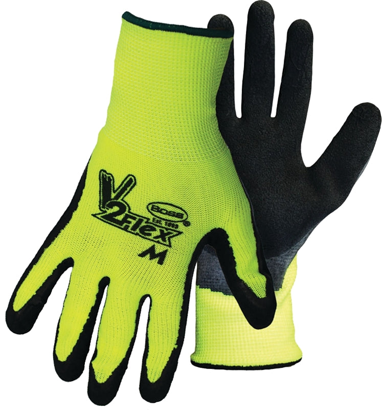 BOSS MFG Boss Tactile Grip Series B31282-L Coated Gloves, L, Knit Wrist Cuff, Latex Coating, Polyester, Black/Hi-Viz Yellow