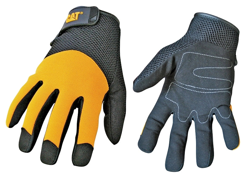 BOSS MFG Cat CAT012215J Utility Gloves, Jumbo, Wrist Strap Cuff, Synthetic Leather, Black/Yellow
