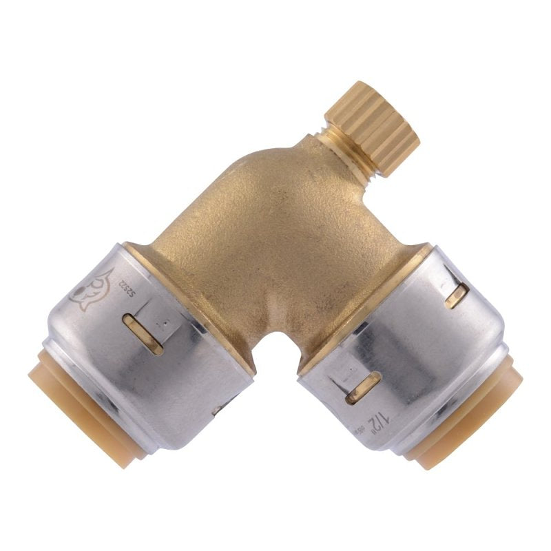 SHARKBITE SharkBite UR5248A Pipe Elbow with Drain/Vent, 1/2 in, 90 deg Angle, Brass, 200 psi Pressure PLUMBING, HEATING & VENTILATION SHARKBITE