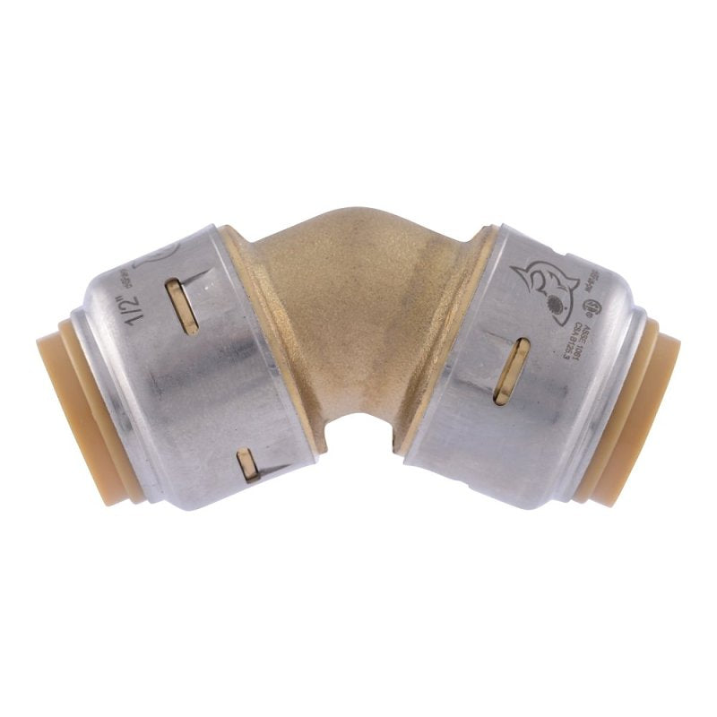 SHARKBITE SharkBite UR648A Pipe Elbow, 1/2 in, 45 deg Angle, Brass, 200 psi Pressure PLUMBING, HEATING & VENTILATION SHARKBITE