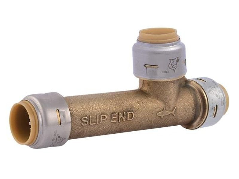 SHARKBITE SharkBite Max Series UR3370A Pipe Tee, 3/4 in, PTC, Brass, 250 psi Pressure PLUMBING, HEATING & VENTILATION SHARKBITE