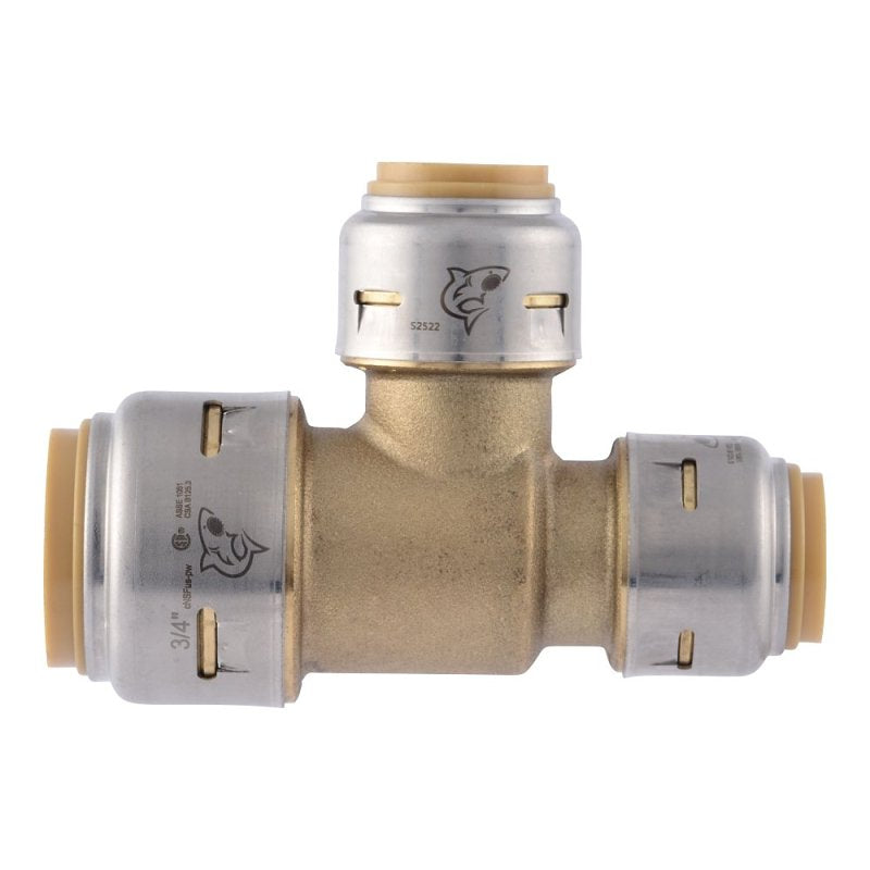 SHARKBITE SharkBite Max UR454A Reducing Tee, 3/4 x 1/2 x 1/2 in, PTC x PTC x PTC, Brass, 250 psi Pressure