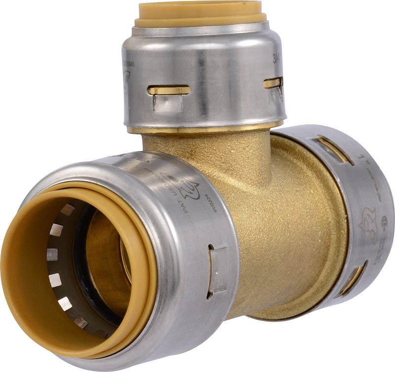 SHARKBITE SharkBite Max Series UR416A Reducing Tee, 1 x 3/4 in, Push-To-Connect, Brass/Stainless Steel, 400 psi Pressure PLUMBING, HEATING & VENTILATION SHARKBITE