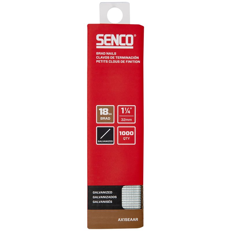 SENCO Senco AX15EAAR Brad Nail Strip, 1-1/4 in L, 18 ga, Galvanized/Plain, Medium Head