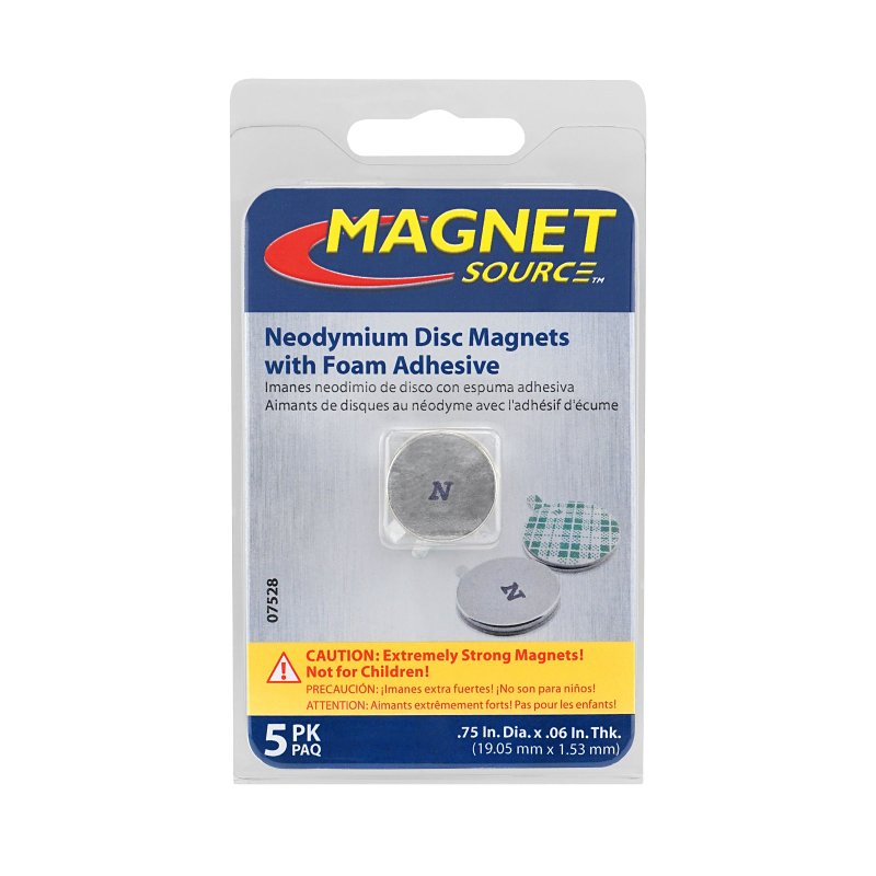 MASTER MAGNETICS Magnet Source 07528 Magnetic Disc with Foam Adhesive, 3/4 in Dia