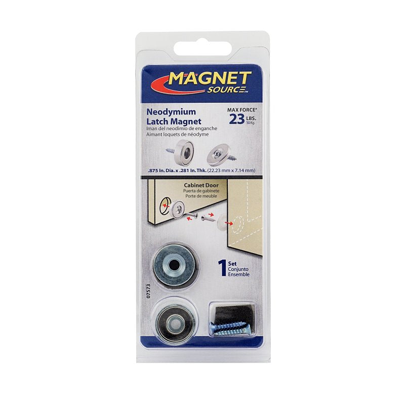 MASTER MAGNETICS Magnet Source 07573 Latch Magnet Kit, 7/8 in W, Steel, Zinc