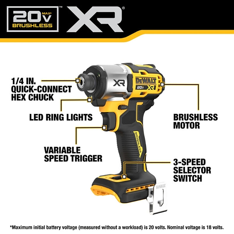 DEWALT DEWALT XR Series DCF845P1 Impact Driver Kit, Battery Included, 20 V, 5 Ah, 1/4 in Drive, 4200 ipm, 3400 rpm Speed TOOLS DEWALT