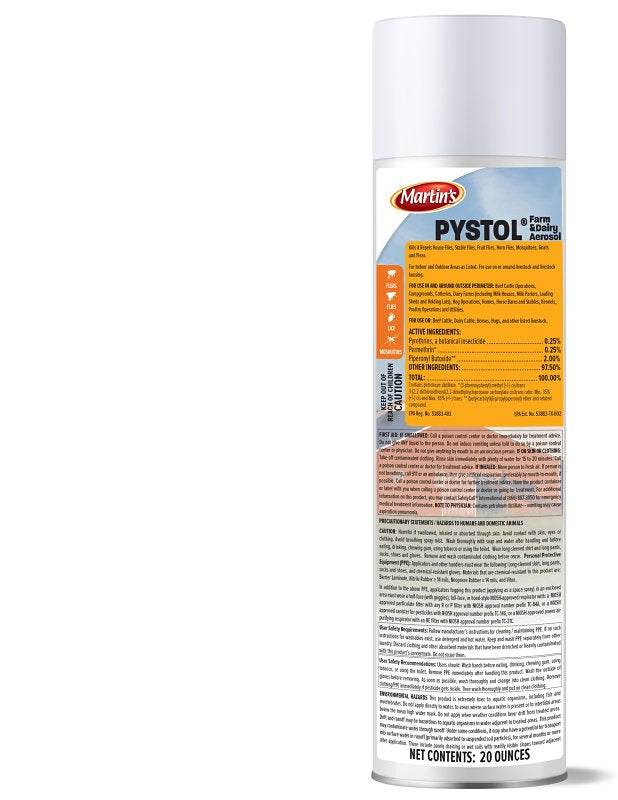 MARTIN'S Martin's Pystol Series 82300317 Farm and Dairy Insecticide, Liquid, Strong Alcohol, 20 oz, Aerosol Can HARDWARE & FARM SUPPLIES MARTIN'S