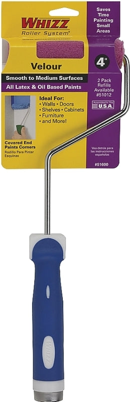 WHIZZ Whizz 51600 Mini Roller, 3/16 in Nap, Velour Cover, Soft Touch Handle, 4 in L Roller PAINT WHIZZ