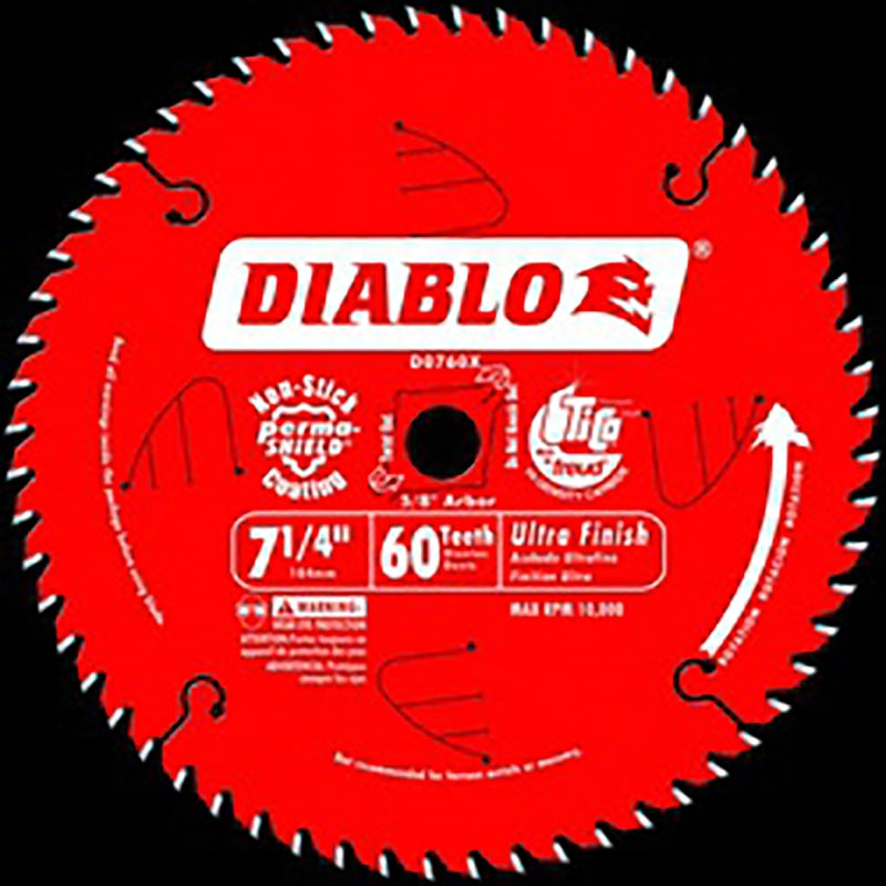 DIABLO Diablo D0760A Circular Saw Blade, 7-1/4 in Dia, 5/8 in Arbor, 60-Teeth, Carbide Cutting Edge TOOLS DIABLO