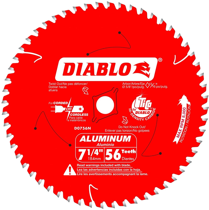 DIABLO Diablo D0756NA Circular Saw Blade, 7-1/4 in Dia, 5/8 in Arbor, 56-Teeth, TiCo Cutting Edge TOOLS DIABLO