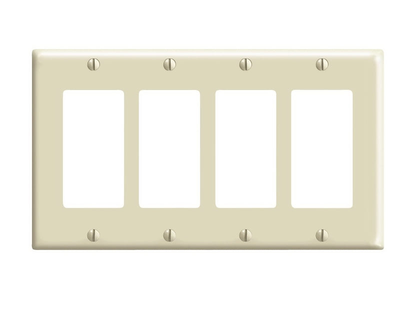 LEVITON Leviton 80412-I Wallplate, 4-1/2 in L, 8.19 in W, 4-Gang, Plastic, Ivory ELECTRICAL LEVITON