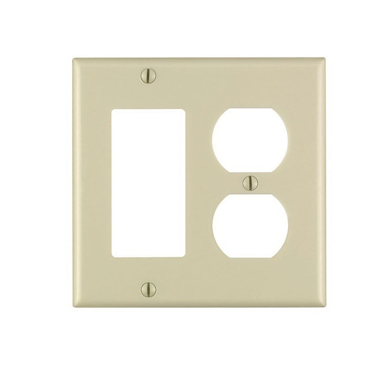 LEVITON Leviton 80455-I Combination Wallplate, 4-1/2 in L, 4-9/16 in W, Standard, 2-Gang, Thermoset Plastic, Ivory, Smooth ELECTRICAL LEVITON