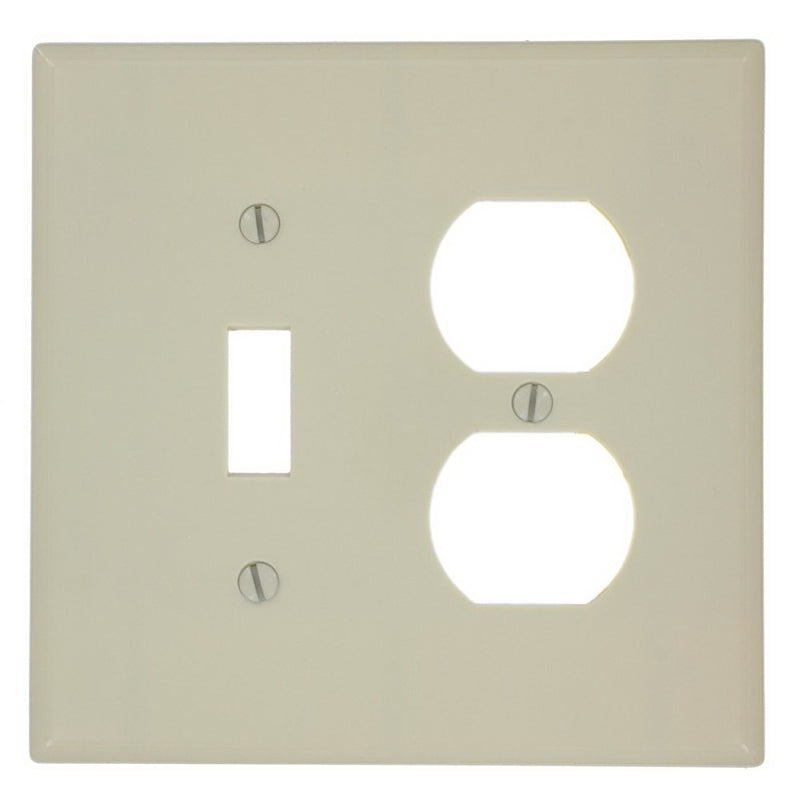 LEVITON Leviton 80505-I Combination Wallplate, 4-3/8 in L, 3-1/8 in W, Midway, 2 -Gang, Plastic, Ivory, Device Mounting ELECTRICAL LEVITON