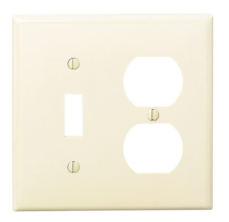 LEVITON Leviton 80705-I Combination Wallplate, 4-1/2 in L, 2-3/4 in W, Standard, 2 -Gang, Nylon, Ivory, Device Mounting ELECTRICAL LEVITON