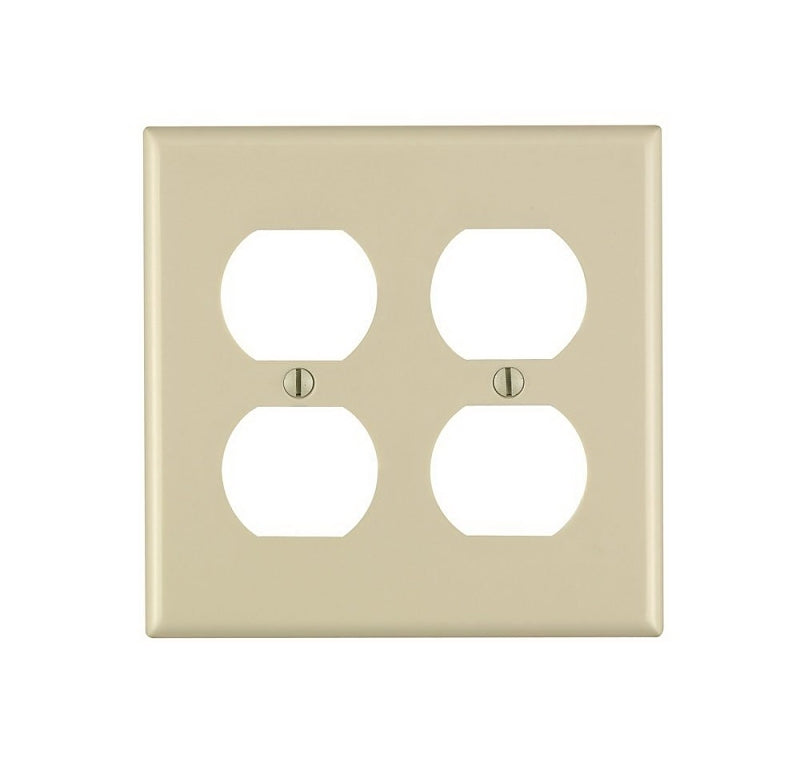 LEVITON Leviton 86016 Receptacle Wallplate, 4-1/2 in L, 4-9/16 in W, 2 -Gang, Thermoset Plastic, Ivory, Smooth ELECTRICAL LEVITON