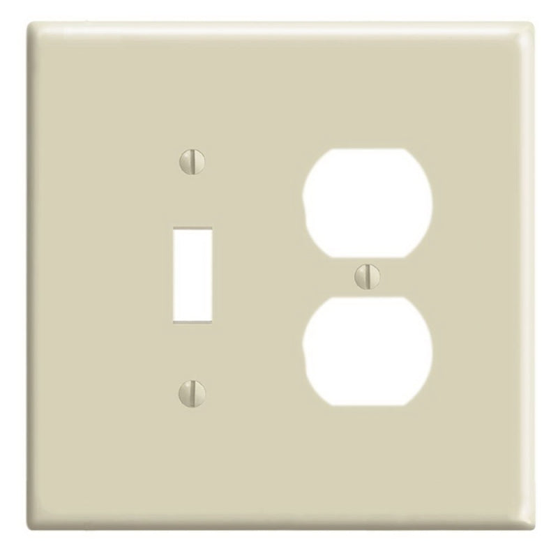 LEVITON Leviton 86105 Combination Wallplate, 5-1/4 in L, 3-1/2 in W, Oversized, 2 -Gang, Plastic, Ivory, Device Mounting ELECTRICAL LEVITON