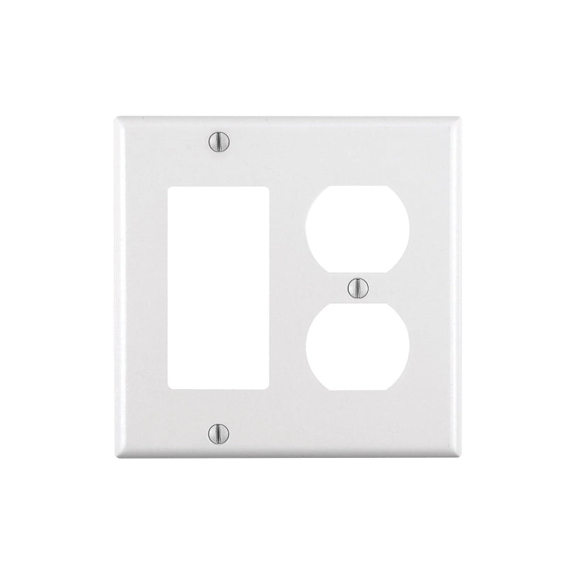 LEVITON Leviton 80455-W Combination Wallplate, 4-1/2 in L, 4-9/16 in W, Standard, 2-Gang, Thermoset Plastic, White ELECTRICAL LEVITON