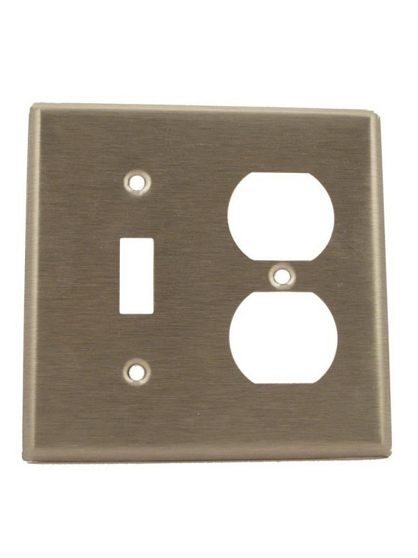 LEVITON Leviton 84005 Combination Wallplate, 4-1/2 in L, 2-3/4 in W, Standard, 2 -Gang, Stainless Steel, Silver, Satin ELECTRICAL LEVITON