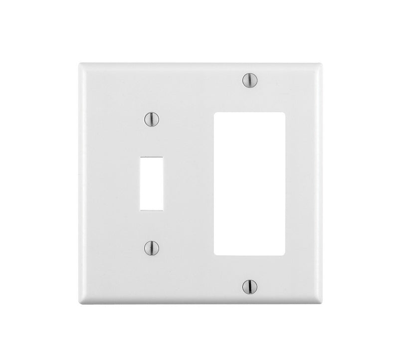 LEVITON Leviton 80405-W Combination Wallplate, 4-1/2 in L, 4-9/16 in W, Standard, 2-Gang, Thermoset Plastic, White, Smooth ELECTRICAL LEVITON