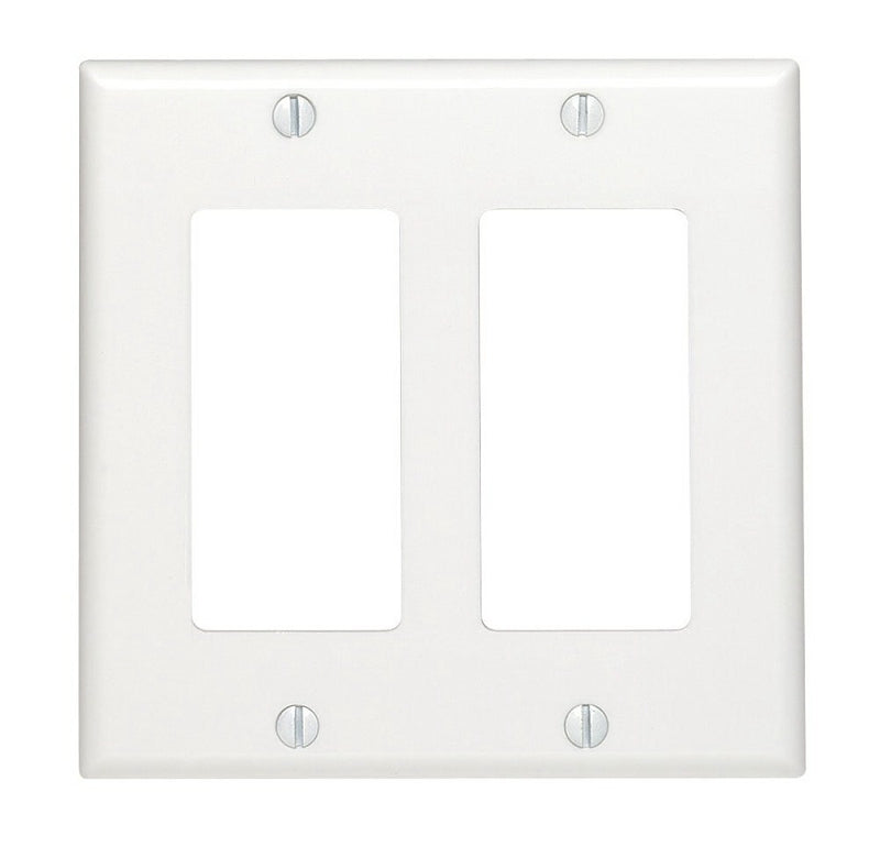 LEVITON Leviton 80409-W Wallplate, 4-1/2 in L, 4.56 in W, 2-Gang, Thermoset Plastic, White, Smooth ELECTRICAL LEVITON