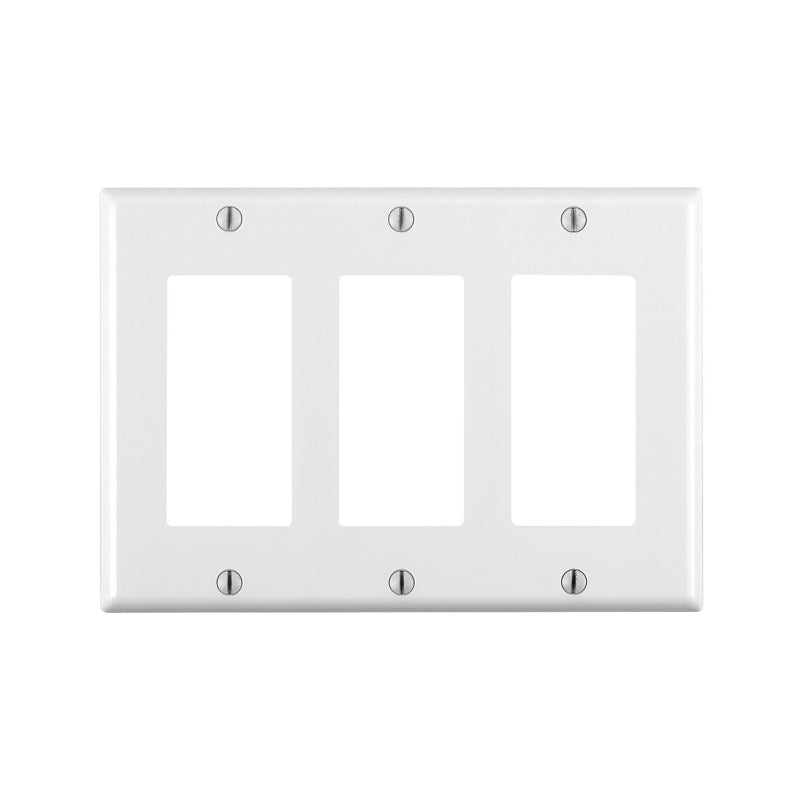 LEVITON Leviton 80411-W Wallplate, 4-1/2 in L, 6.37 in W, 3-Gang, Thermoset Plastic, White, Smooth ELECTRICAL LEVITON