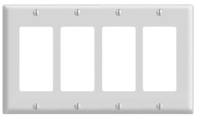 LEVITON Leviton 80412-W Wallplate, 4-1/2 in L, 8.18 in W, 4-Gang, Thermoset Plastic, White, Smooth ELECTRICAL LEVITON