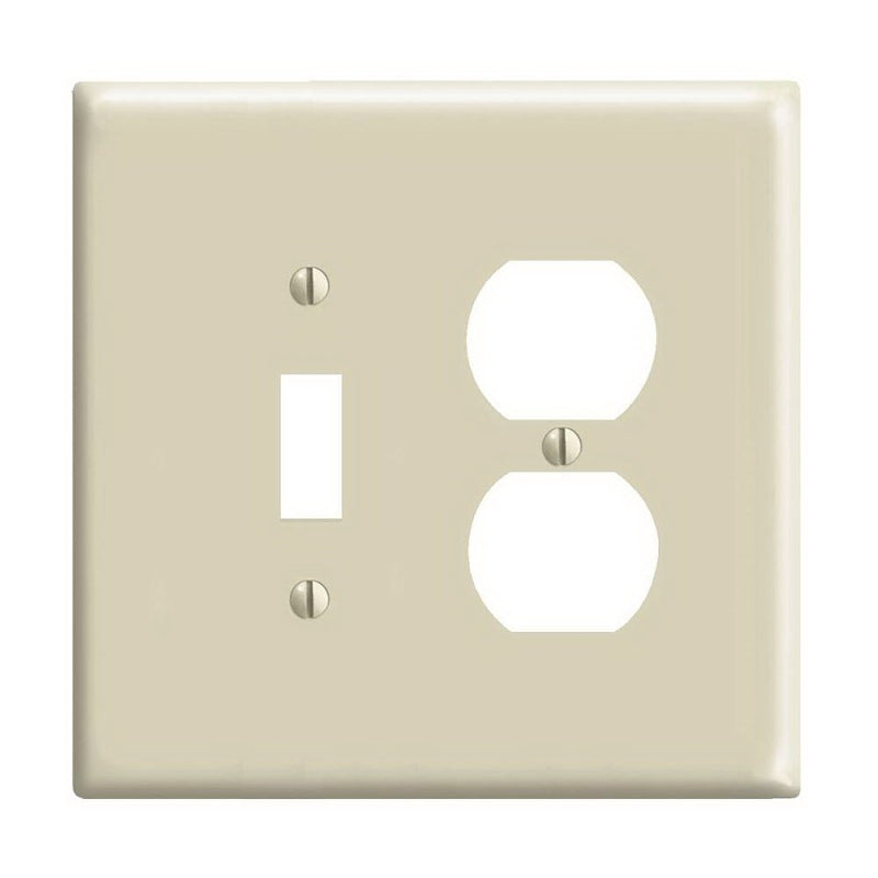 LEVITON Leviton 0PJ18-I Combination Wallplate, 4-3/8 in L, 3-1/8 in W, Midway, 2 -Gang, Nylon, Ivory, Device Mounting ELECTRICAL LEVITON