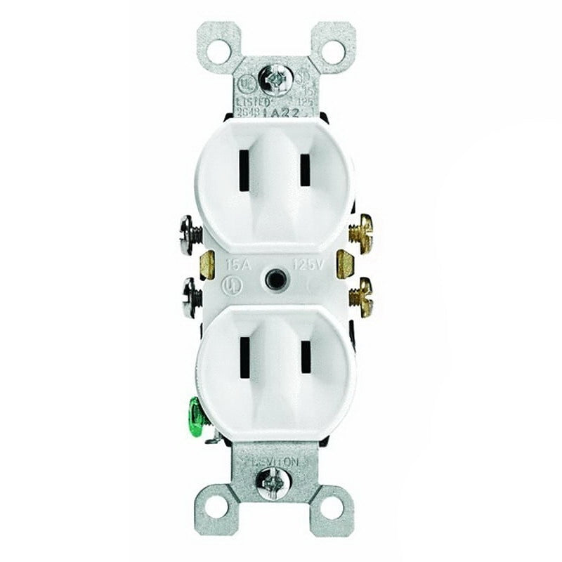 LEVITON Leviton 008-00223-00W Duplex Receptacle, Thermoplastic, White, 2-Pole, 15 A, 125 V, Side Wiring, NEMA: 5-15R ELECTRICAL LEVITON