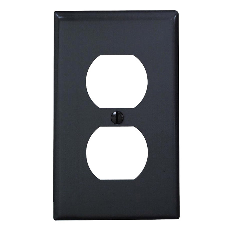 LEVITON Leviton 80703-E Receptacle Wallplate, 4-1/2 in L, 2-3/4 in W, 1 -Gang, Thermoplastic Nylon, Black, Smooth