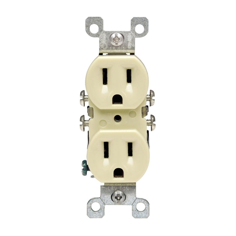 LEVITON Leviton 017-12650-00I Duplex Receptacle, Thermoplastic, Ivory, 2-Pole, 15 A, 125 V, Side Wiring, NEMA: 5-15R ELECTRICAL LEVITON