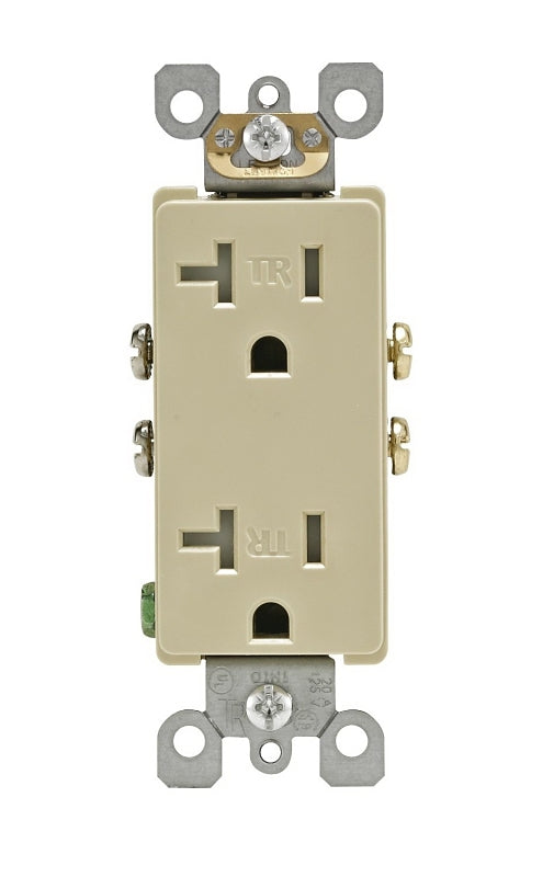 LEVITON Leviton 132-T5825-00I Duplex Receptacle, 2 -Pole, 20 A, 125 V, Side Wiring, NEMA: 5-20R, Ivory ELECTRICAL LEVITON