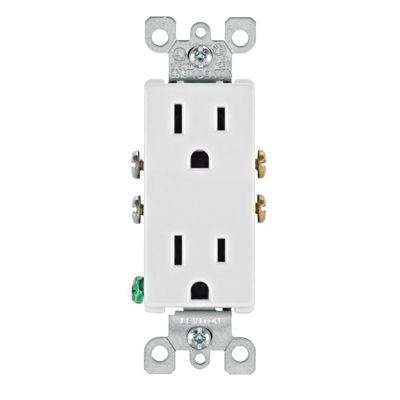 LEVITON Leviton M24-05325-WMP Duplex Receptacle, 2 -Pole, 15 A, 125 V, Push-In, Side Wiring, NEMA: 5-15R, White ELECTRICAL LEVITON