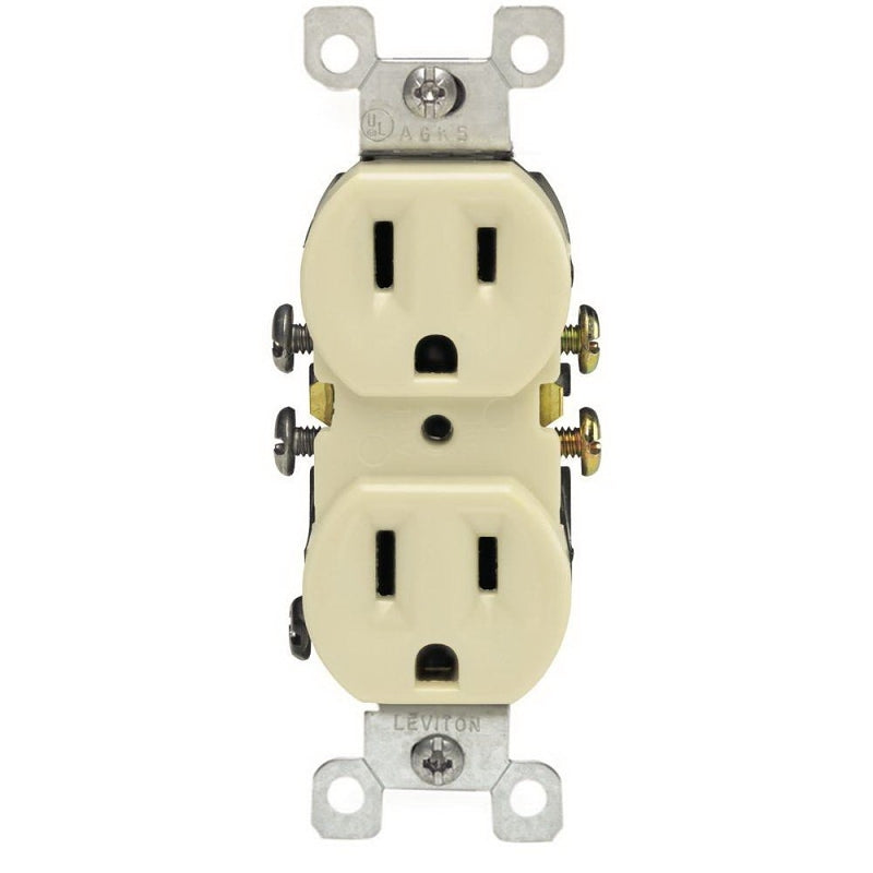 LEVITON Leviton M25-05320-IMP Duplex Receptacle, 2 -Pole, 15 A, 125 V, Push-In, Side Wiring, NEMA: 5-15R, Ivory ELECTRICAL LEVITON