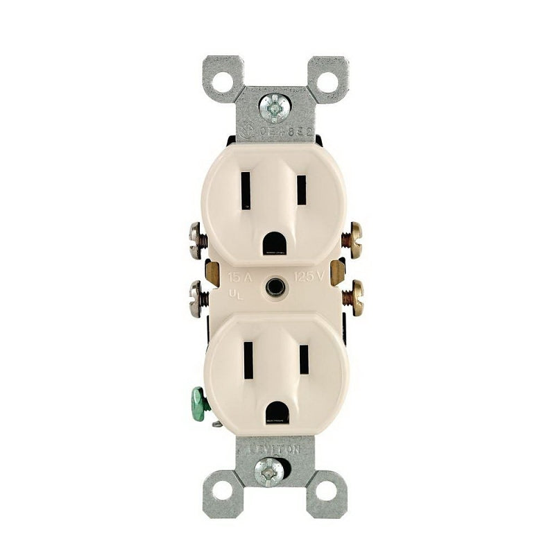 LEVITON Leviton M26-05320-TMP Duplex Receptacle, 2 -Pole, 15 A, 125 V, Push-In, Side Wiring, NEMA: 5-15R, Light Almond ELECTRICAL LEVITON