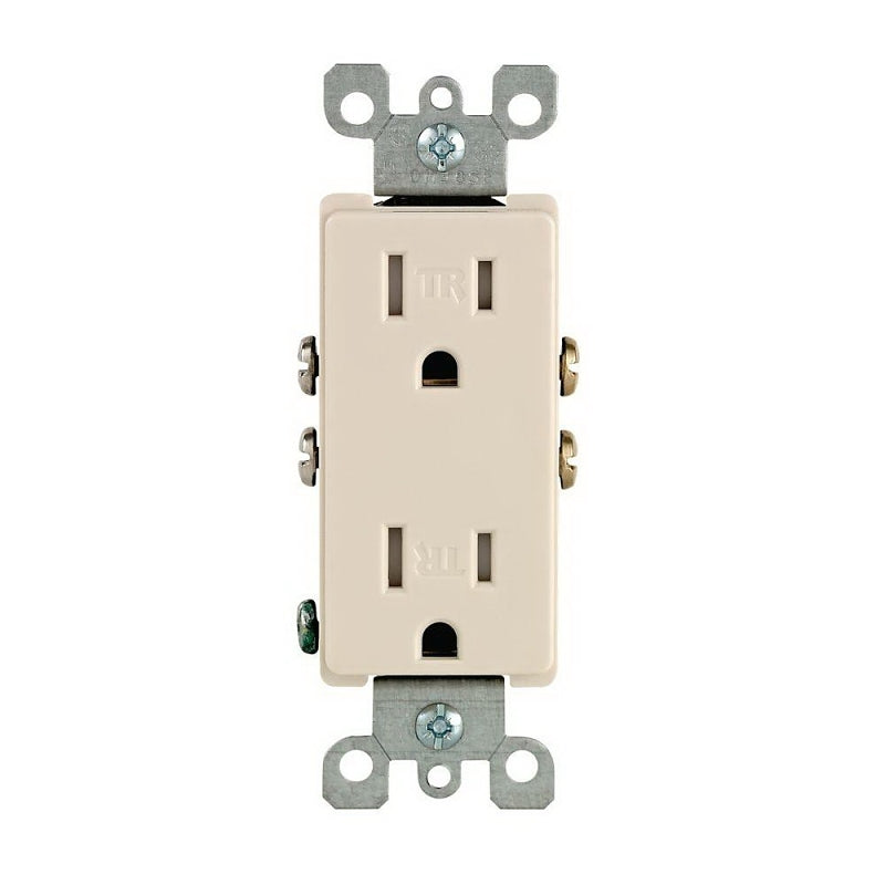 LEVITON Leviton M26-T5325-TMP Duplex Receptacle, 2 -Pole, 15 A, 125 V, Push-In, Side Wiring, NEMA: 5-15R, Light Almond ELECTRICAL LEVITON