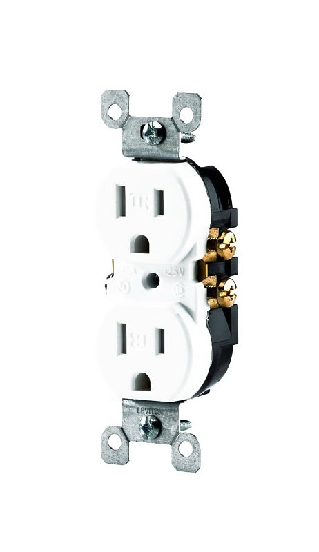 LEVITON Leviton N02-T5320-00W Duplex Receptacle, Thermoplastic, White, 2-Pole, 15 A, Push-In, Side Wiring, NEMA: 5-15R ELECTRICAL LEVITON