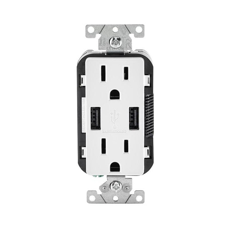 LEVITON Leviton R02-T5632-0BW Combination USB Receptacle, White, 2-Pole, 3.1 A USB, 15 A Receptacle, 2-USB Port ELECTRICAL LEVITON