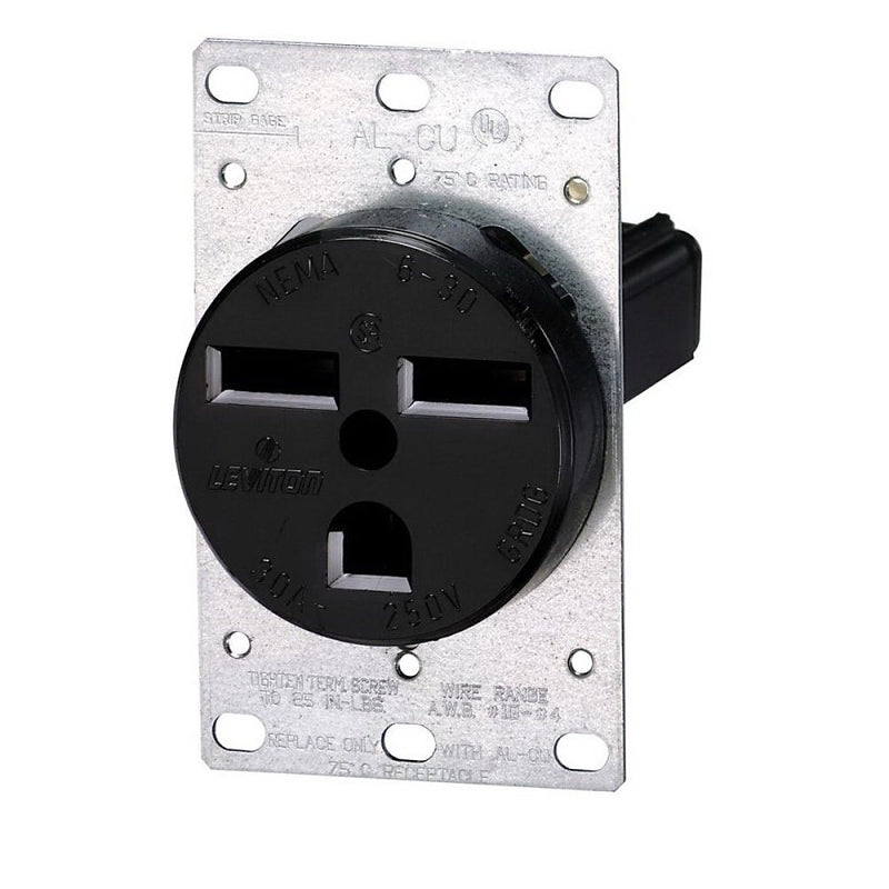 LEVITON Leviton R10-5372-S00 Electrical Receptacle, 2 -Pole, 250 V, 30 A, NEMA: NEMA 6-30R, Black ELECTRICAL LEVITON