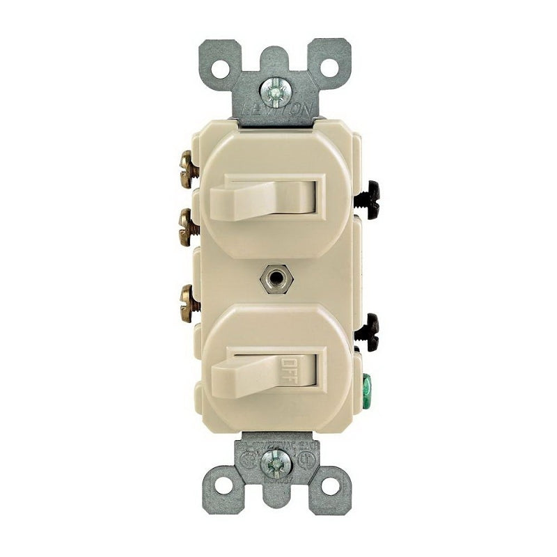 LEVITON Leviton Traditional R61-05241-IKS Duplex Toggle Switch, 15 A, 120/277 V, Lead Wire Terminal, Ivory ELECTRICAL LEVITON