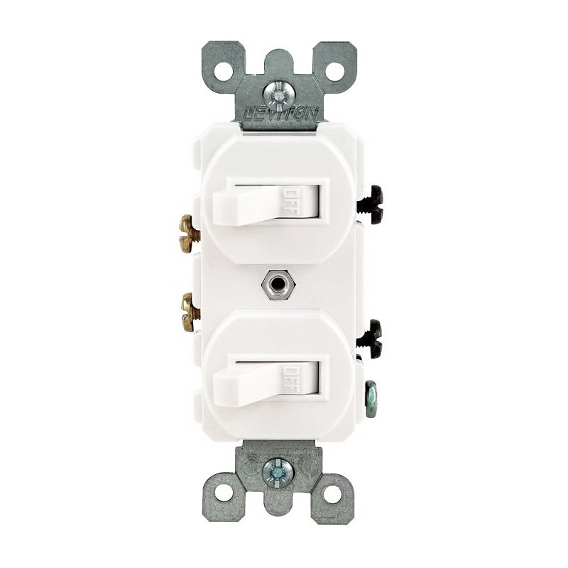 LEVITON Leviton R62-05224-2WS Duplex Combination Double Switch, 15 A, 120/277 V, Lead Wire Terminal, White