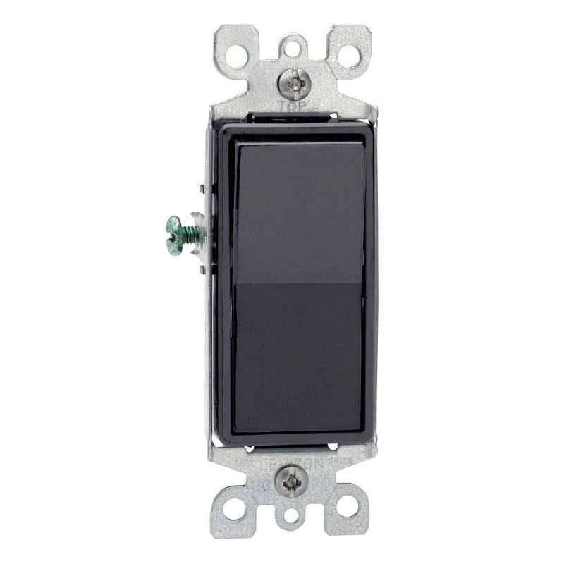 LEVITON Leviton R65-05603-2ES Rocker Switch with Ground Screw, 15 A, 120/277 V, 3-Way, Lead Wire Terminal, Black ELECTRICAL LEVITON