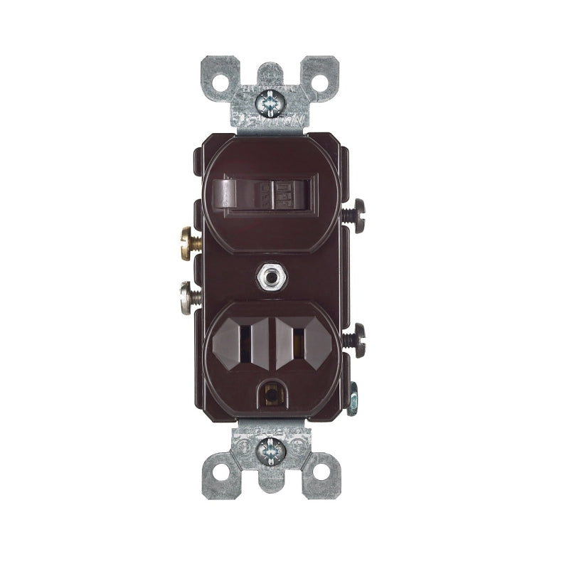 LEVITON Leviton S00-05225-00S Combination Switch/Receptacle, 1 -Pole, 15 A, 120 V Switch, 125 V Receptacle, Brown ELECTRICAL LEVITON