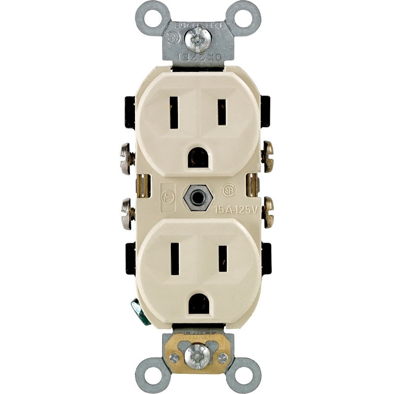 LEVITON Leviton S01-0BR15-0IS Duplex Receptacle, 2 -Pole, 15 A, 125 V, Back, Side Wiring, NEMA: 5-15R, Ivory ELECTRICAL LEVITON