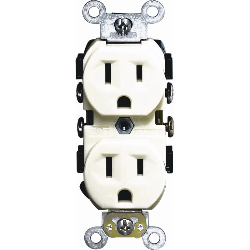 LEVITON Leviton S01-0CR15-0IS Duplex Receptacle, 2 -Pole, 15 A, 125 V, Side Wiring, NEMA: 5-15R, Ivory ELECTRICAL LEVITON