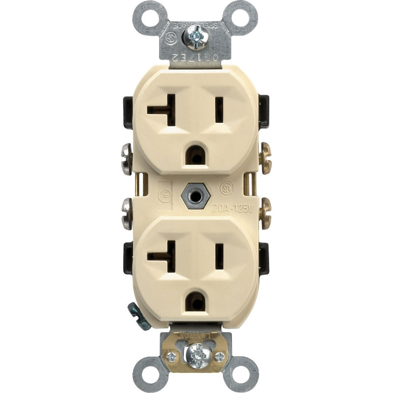 LEVITON Leviton S01-0CR20-0IS Duplex Receptacle, Thermoplastic, Ivory, 2-Pole, 20 A, 125 V, Side Wiring, Wall Mounting ELECTRICAL LEVITON