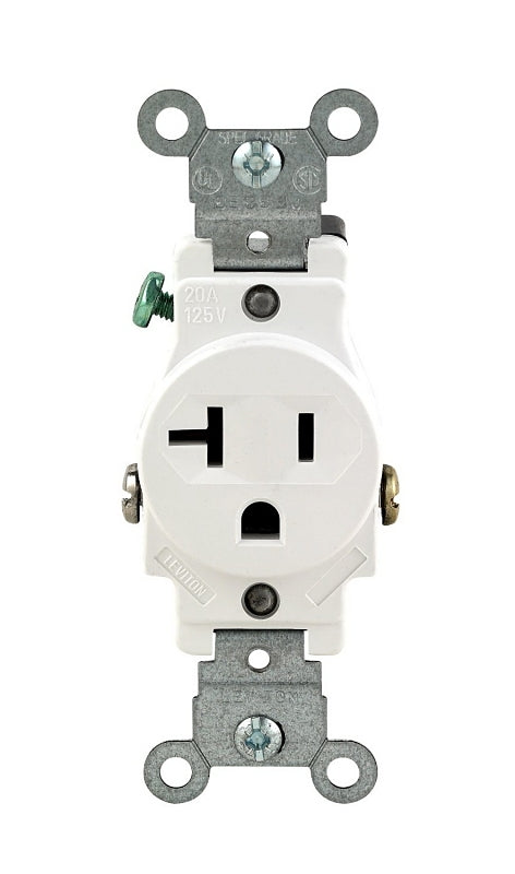 LEVITON Leviton S02-05801-KWS Single Receptacle, 2 -Pole, 125 V, 20 A, White ELECTRICAL LEVITON